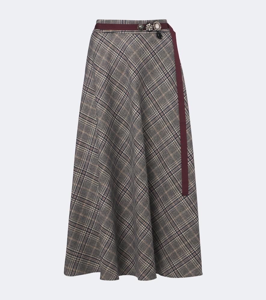 's max mara belted plaid virgin wool midi skirt