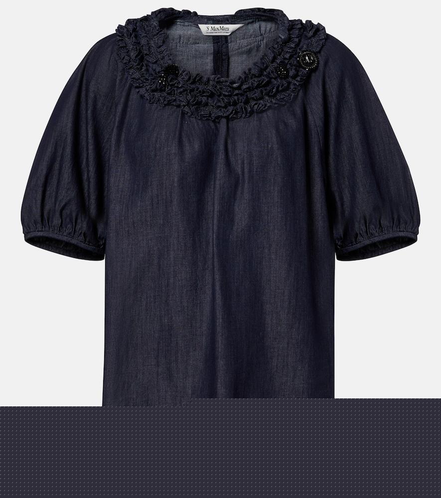 's max mara embellished ruffled denim blouse