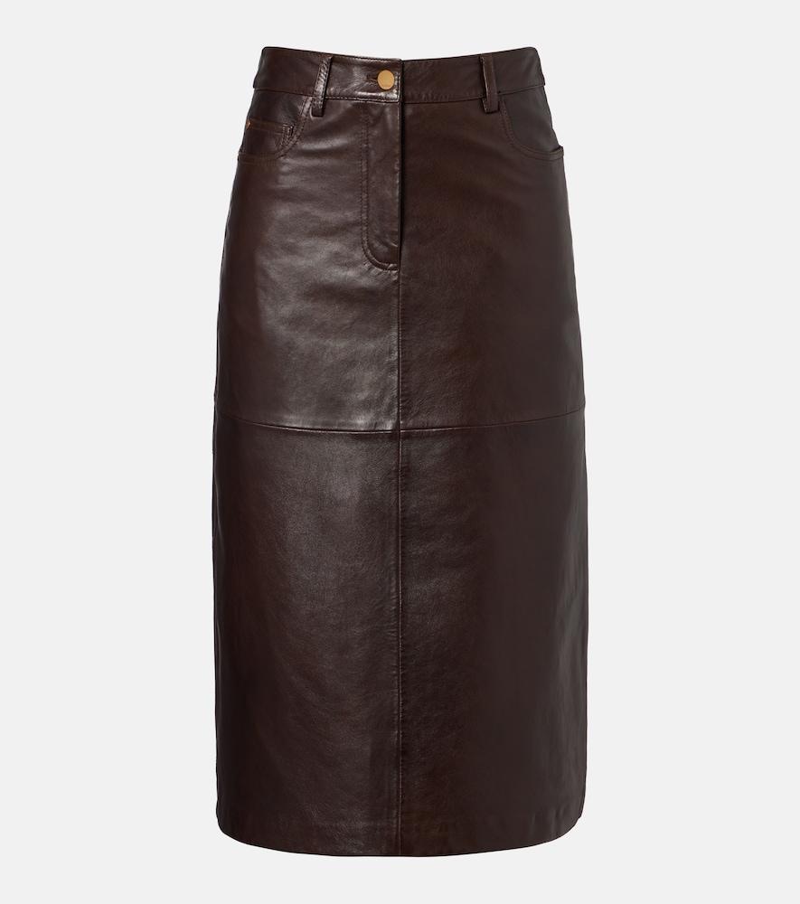 's max mara leather midi skirt