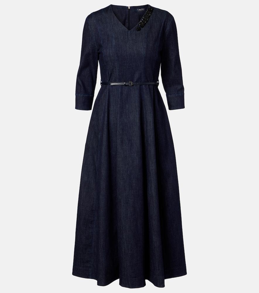 's max mara vela embellished belted denim midi dress