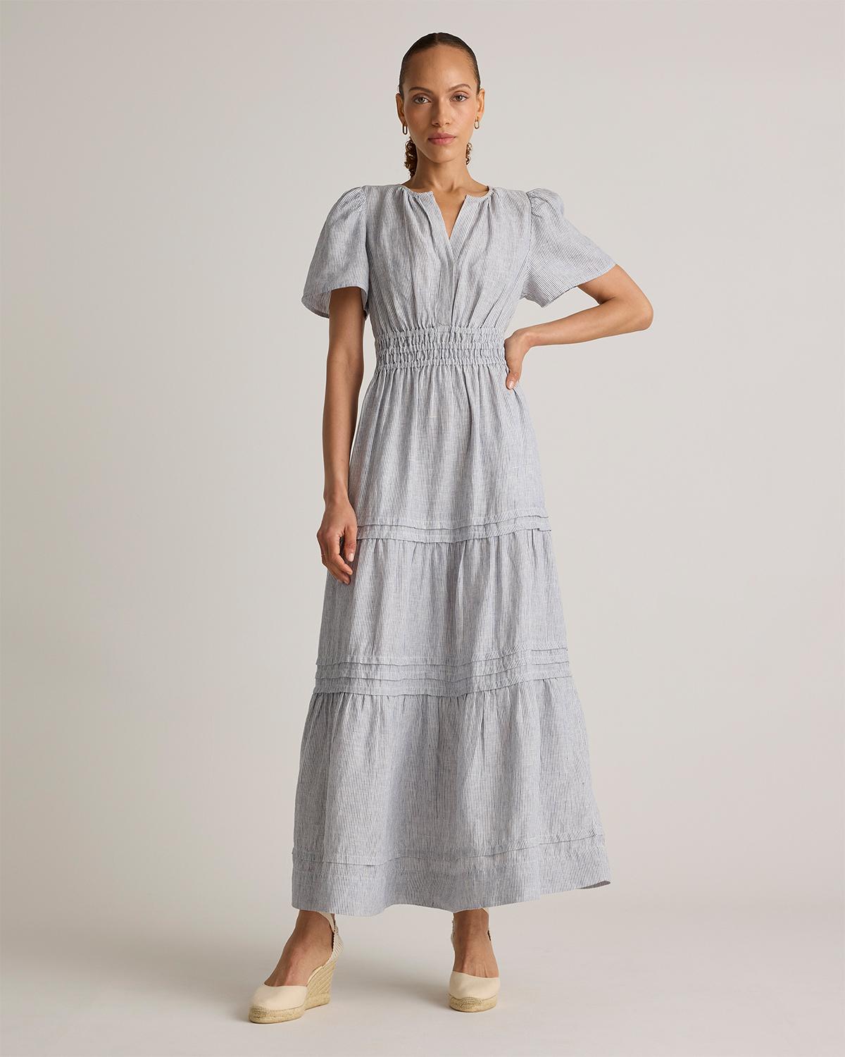 100% european linen tiered maxi dress