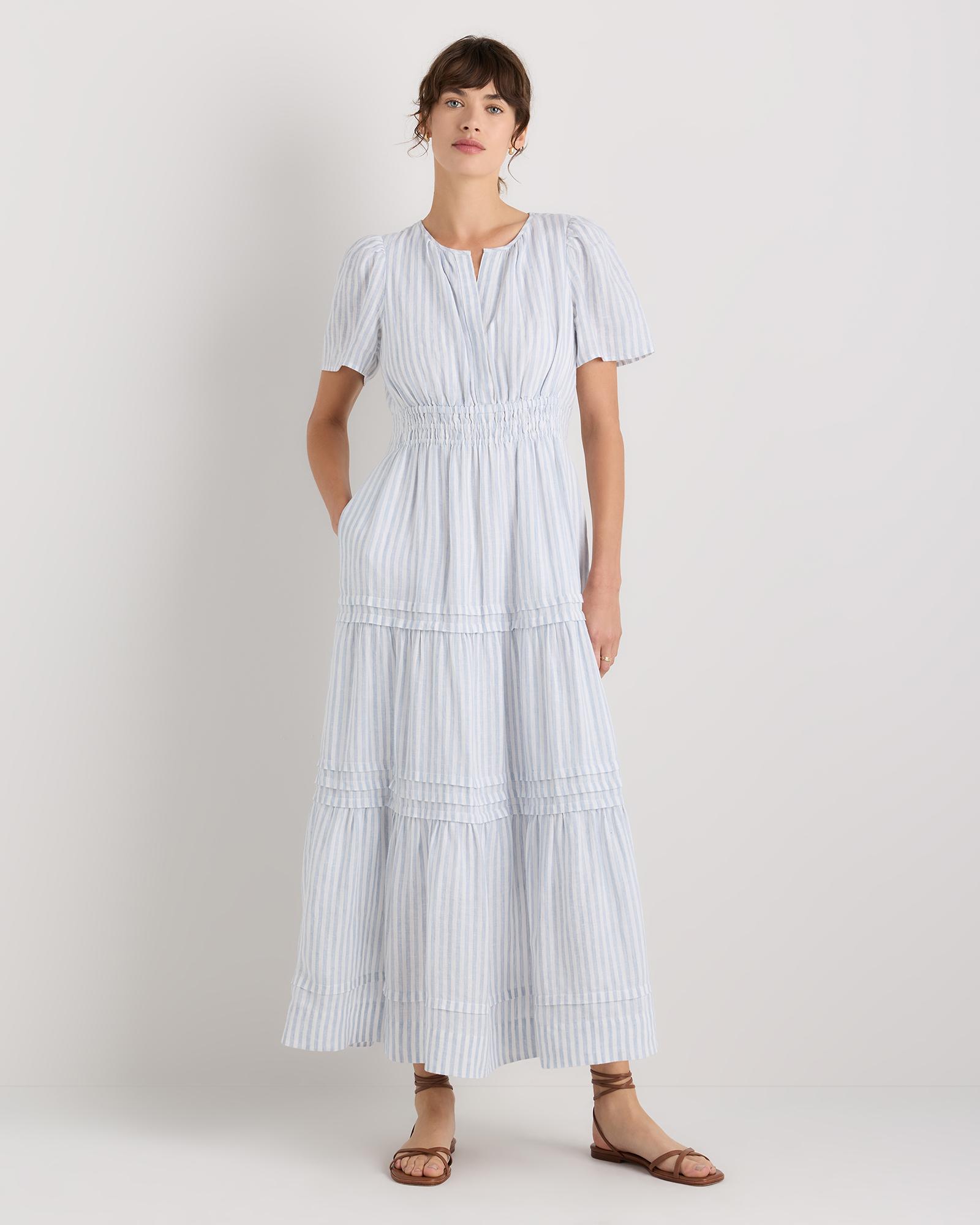 100% european linen tiered maxi dress