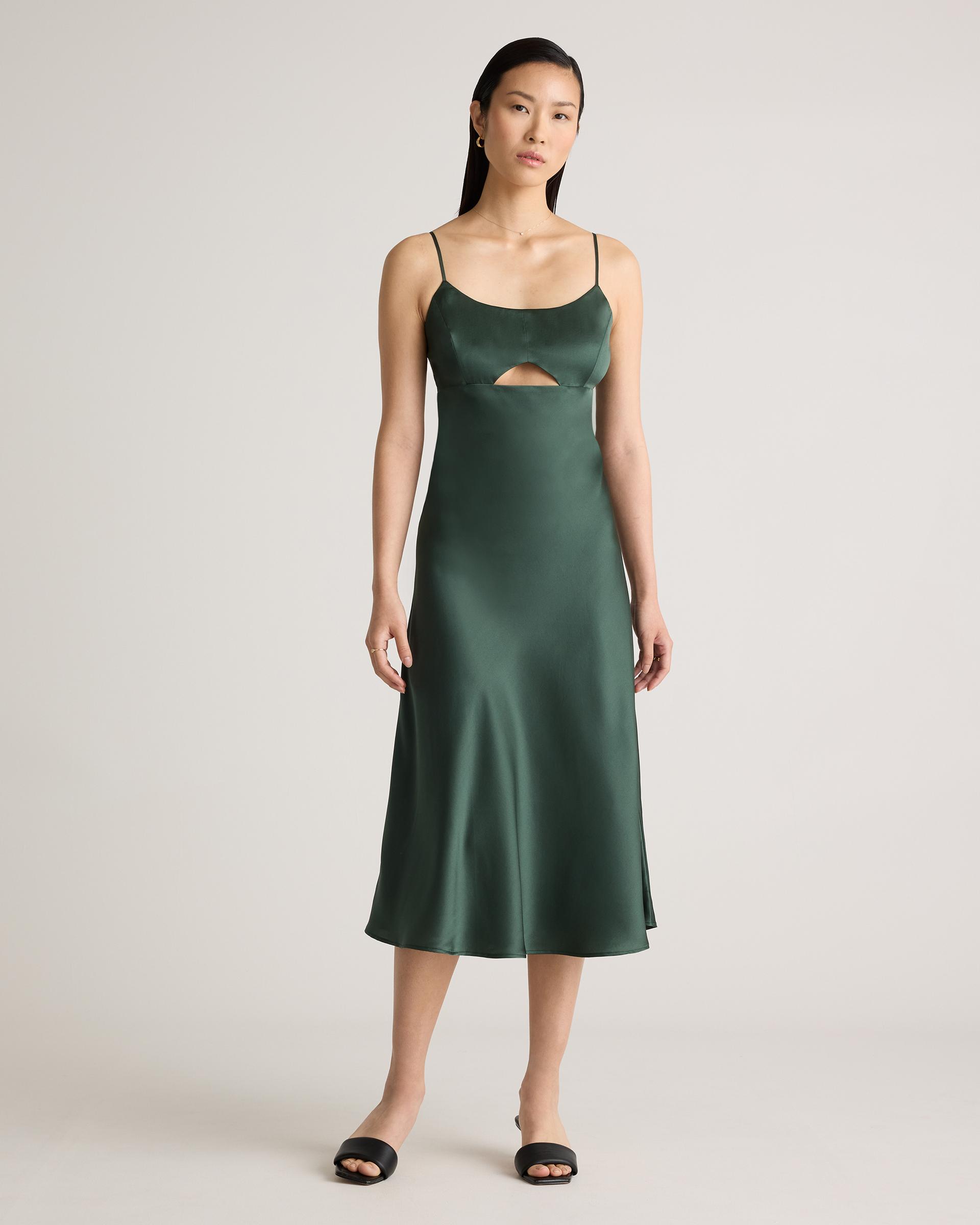 100% washable silk cutout midi slip dress