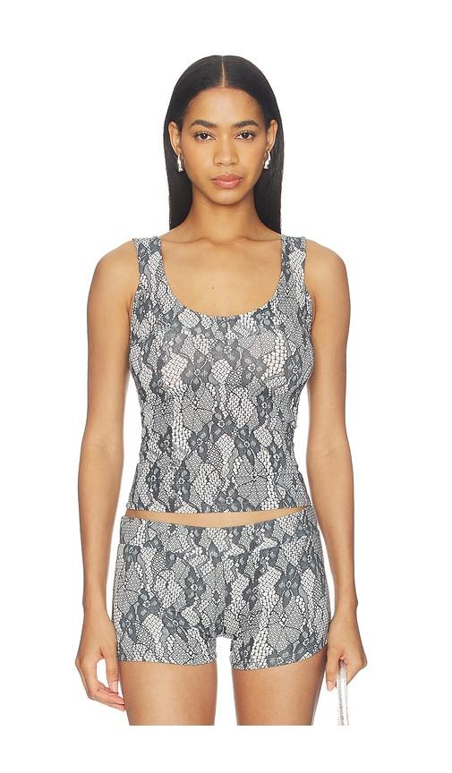 1xblue lace print tank top in grey. - size l (also in xs, s, m)