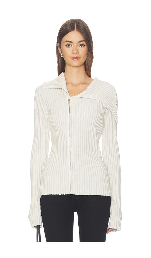 1xblue rib zip knit in white. - size l (also in xs, s, m)