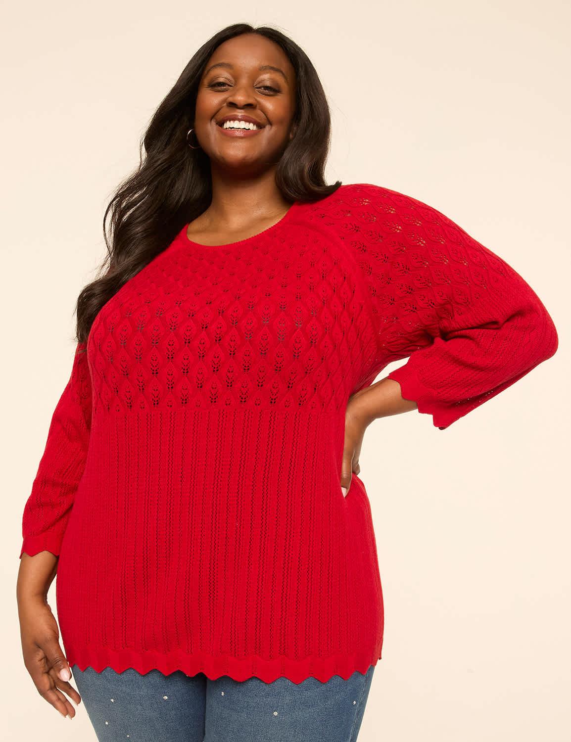 3/4-sleeve crew-neck sweater