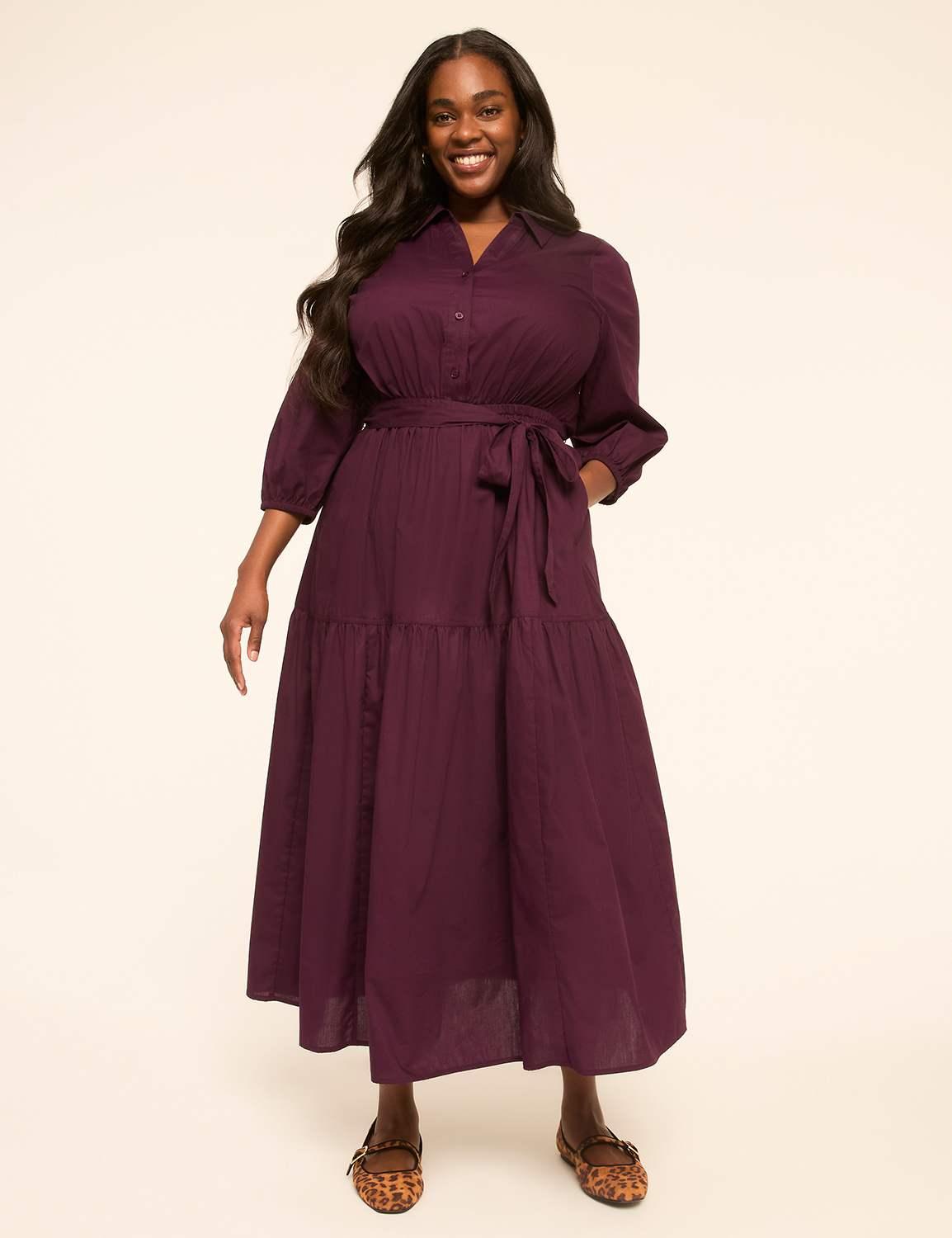 3/4-sleeve maxi shirt dress