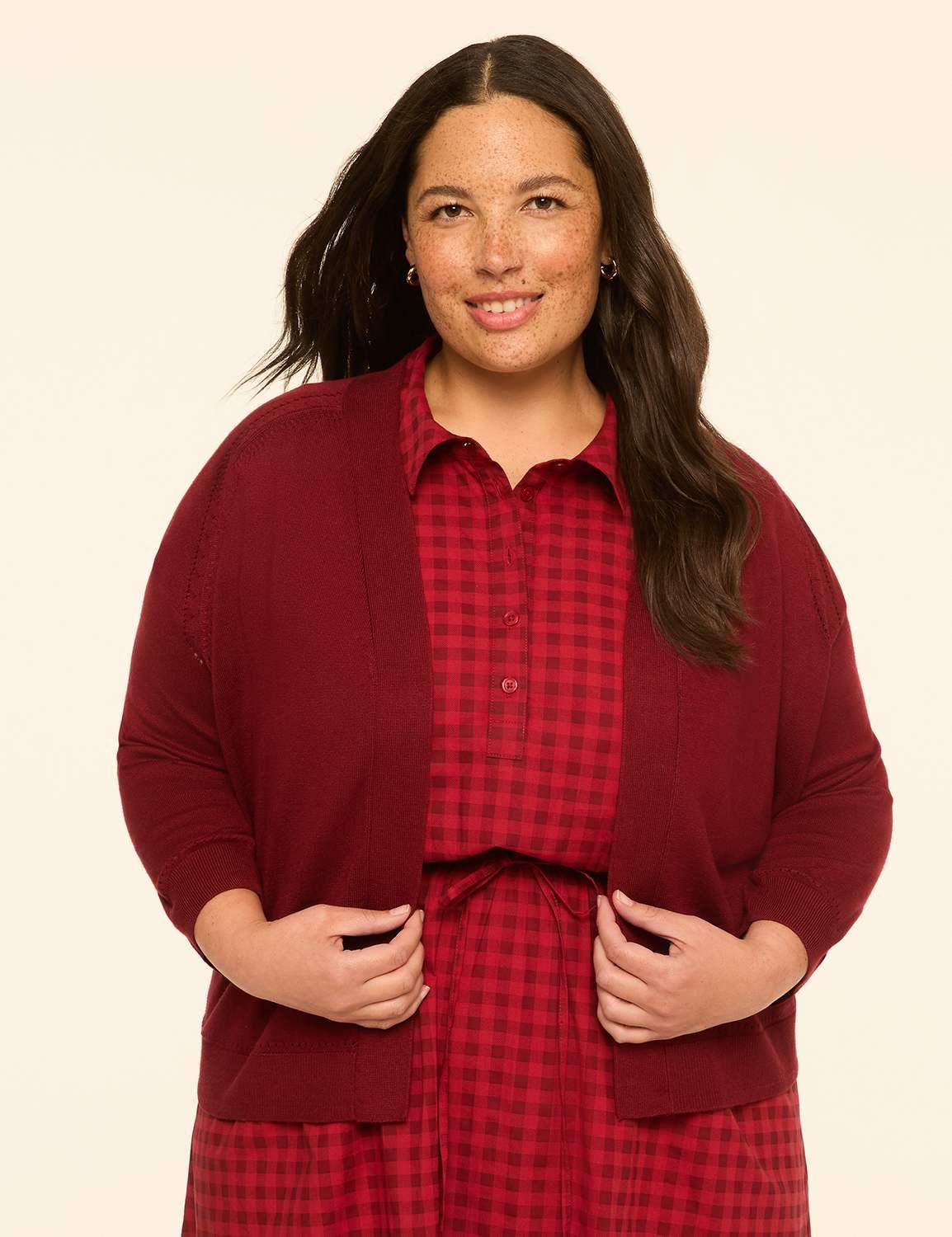 3/4-sleeve open-front shrug