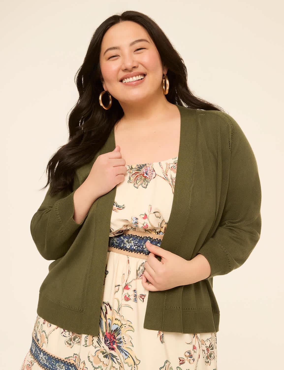 3/4-sleeve open-front shrug