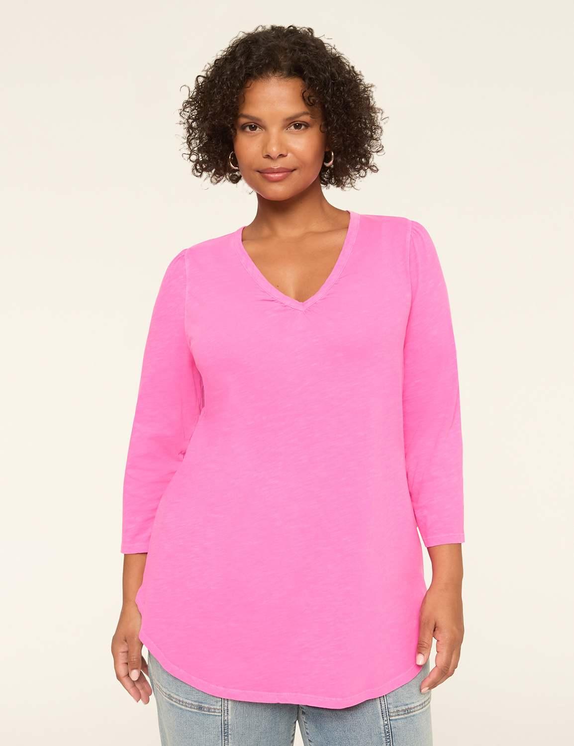 3/4-sleeve ruched v-neck top