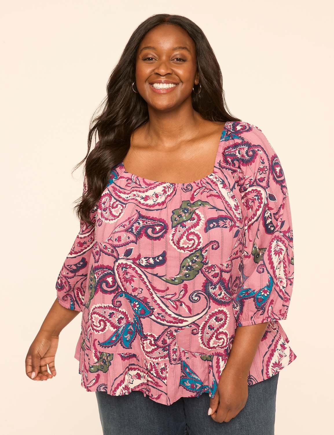 3/4-sleeve square-neck blouse