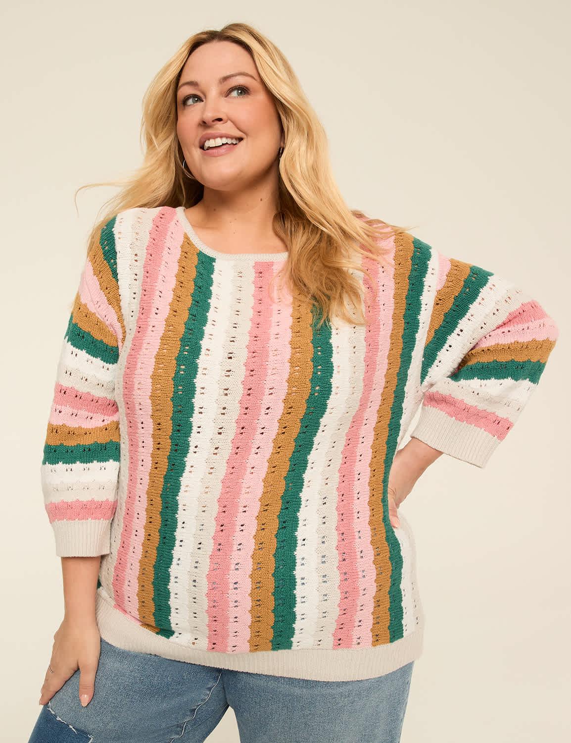 3/4 sleeve stitch pullover sweater