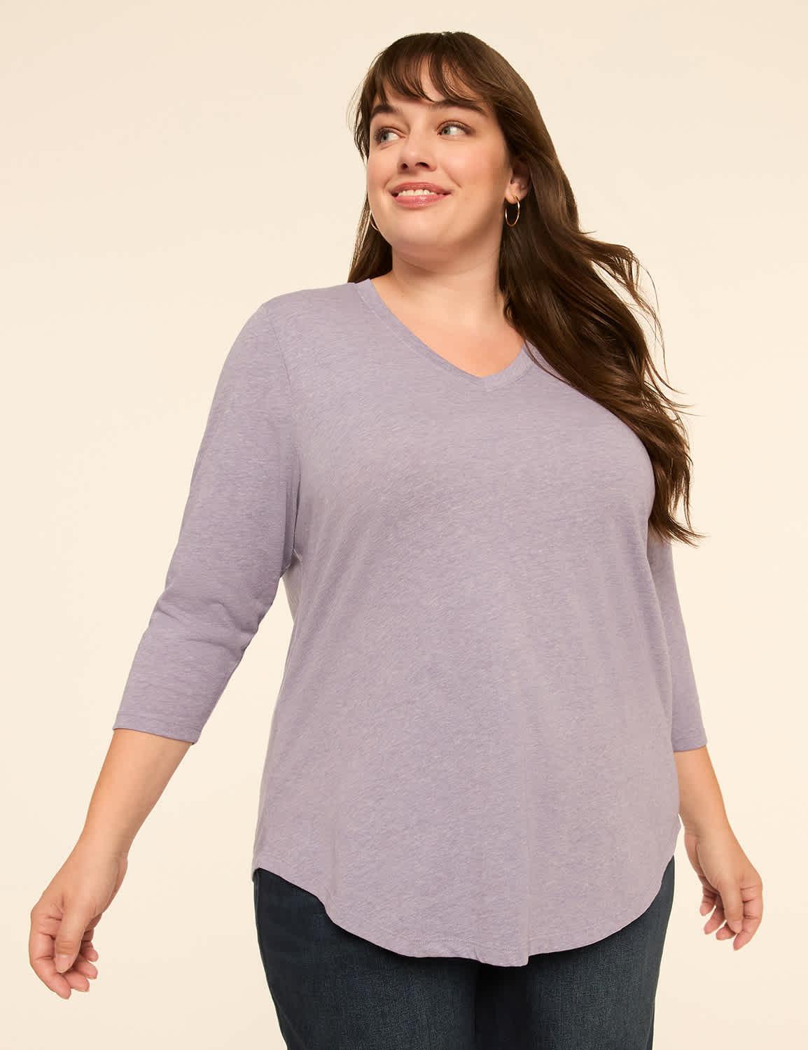 3/4-sleeve v-neck burnout tee