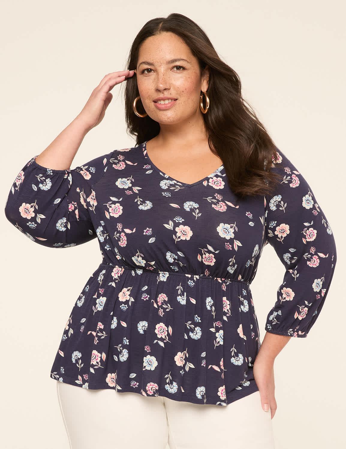 3/4 sleeve v-neck cinched waist top