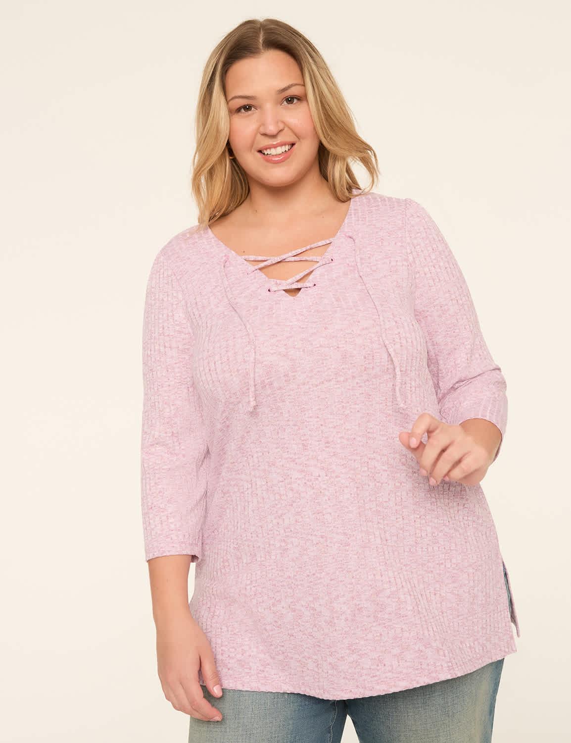 3/4-sleeve v-neck lace-up top