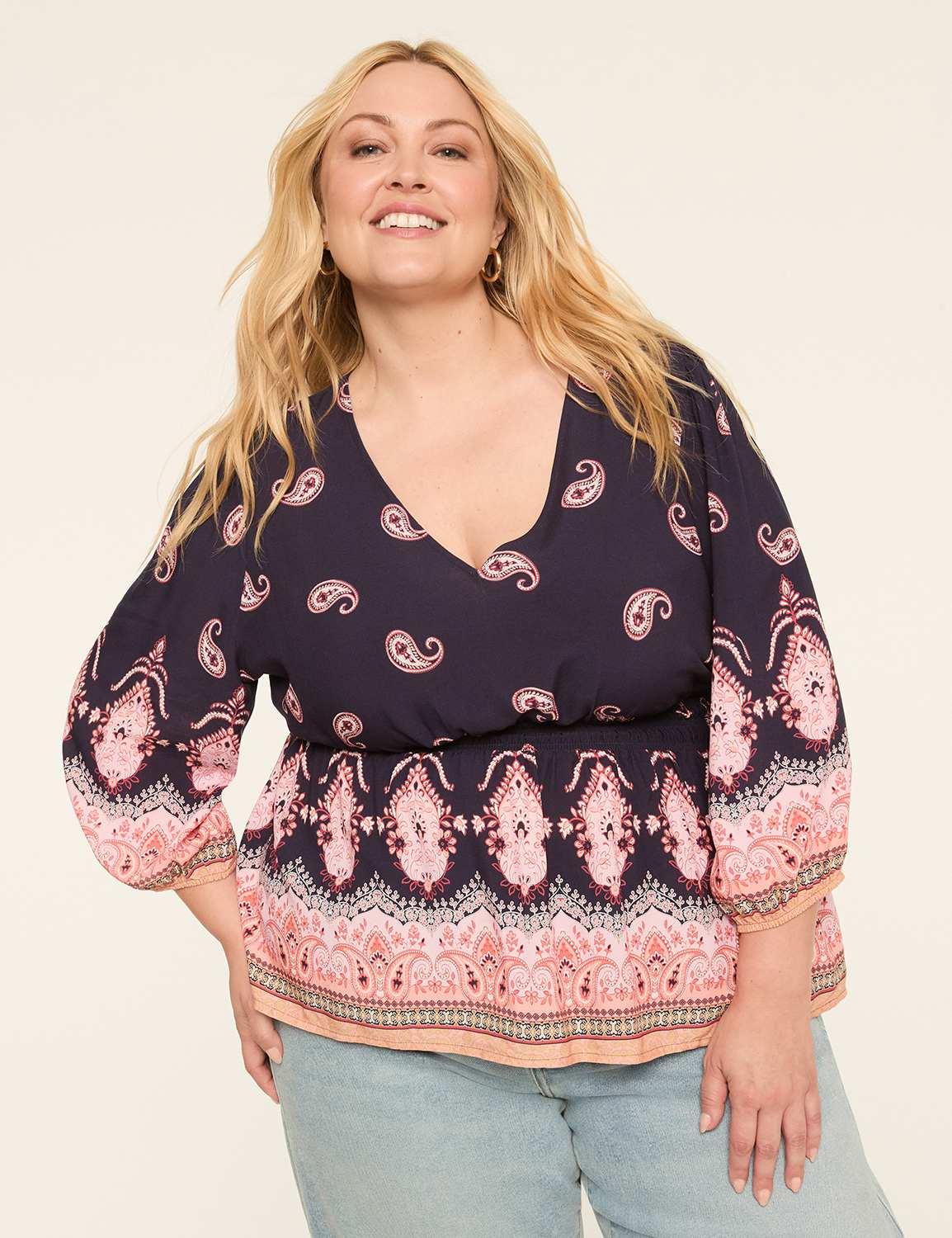 3/4-sleeve v-neck peplum blouse
