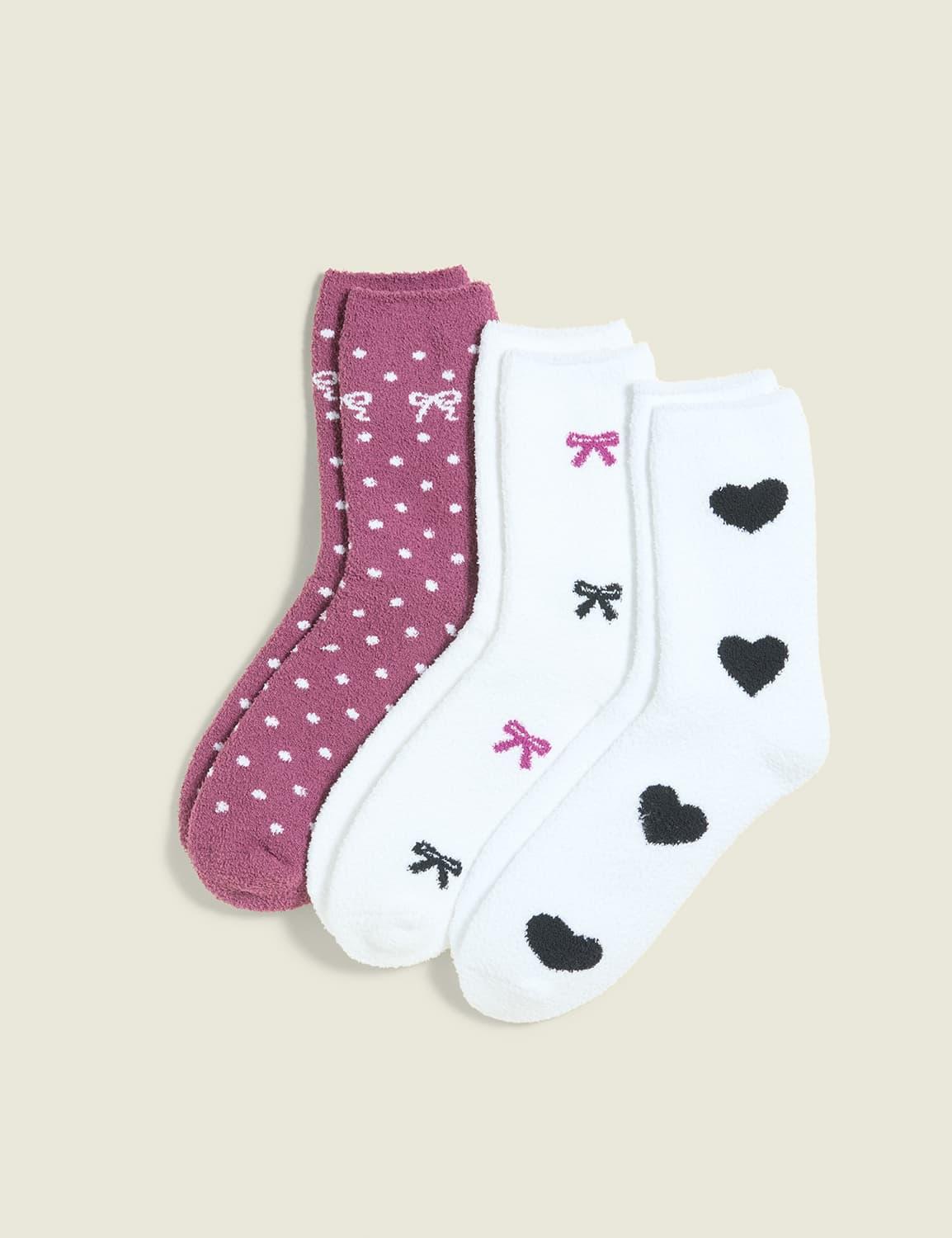 3-pack cozy boot socks - hearts & bows