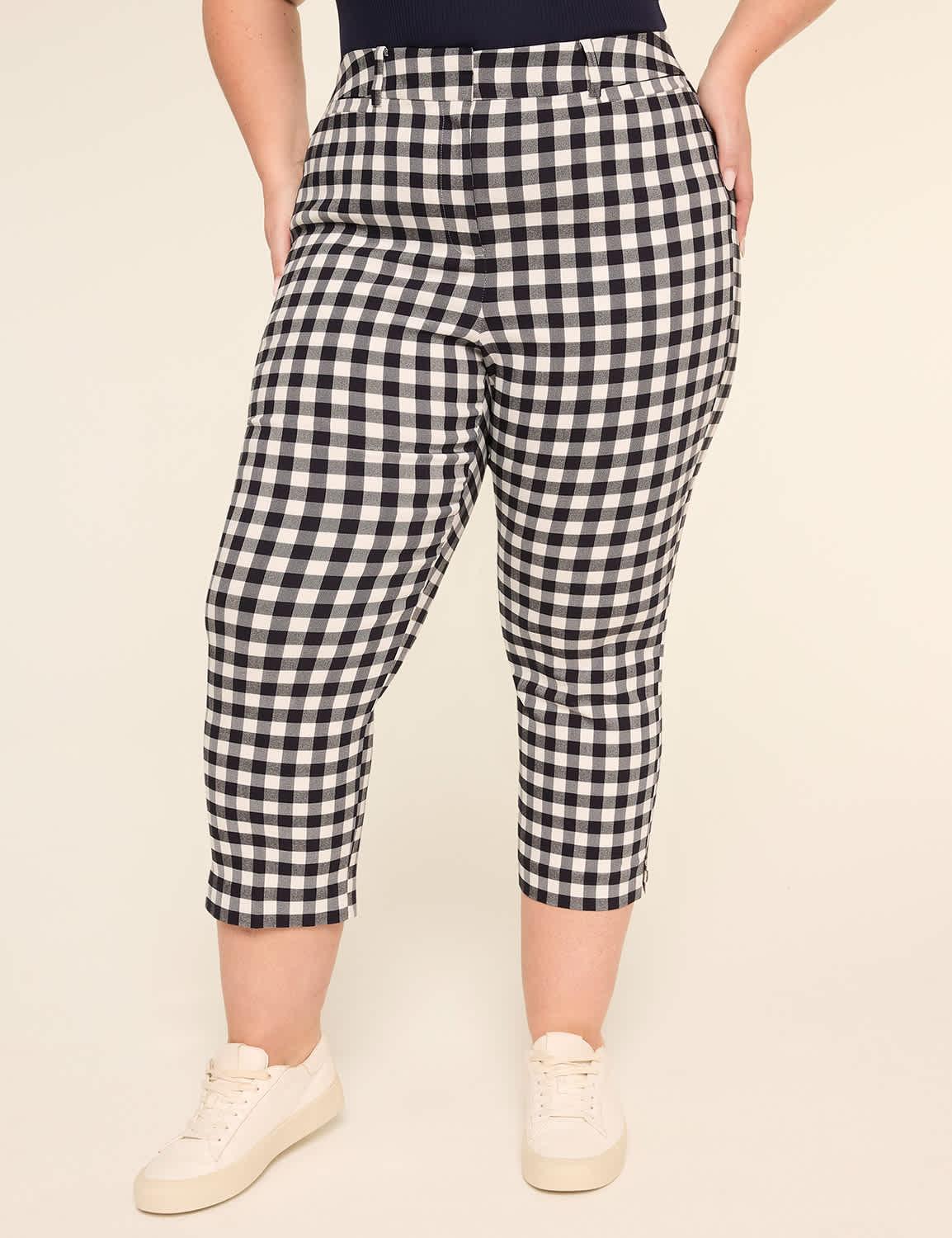 4-season gingham slim capri pant