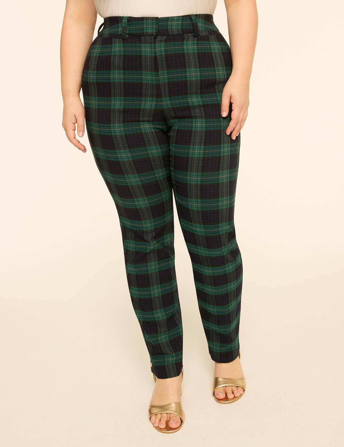 4-season high-rise plaid slim ankle pant