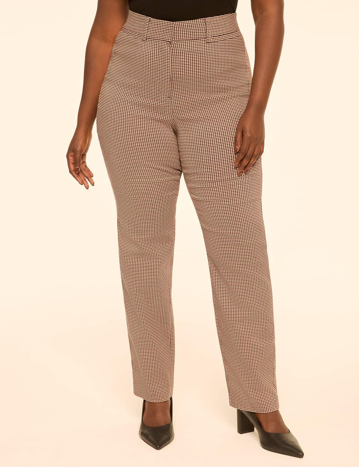 4-season high-rise plaid straight leg pant