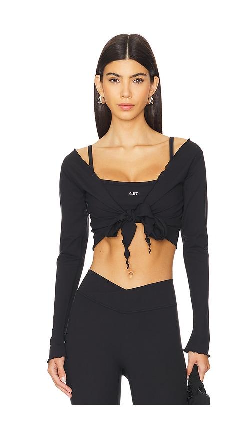 437 the wrap top in black. - size l (also in m, s, xs)