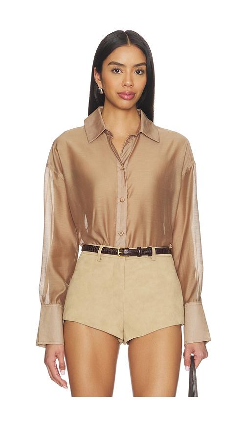 4th & reckless gracey sheer shirt in taupe. - size m (also in s, xl/1x)