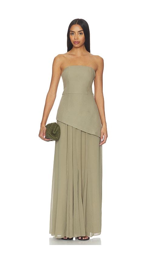4th & reckless kathryn strapless dress in olive. - size s (also in xs)