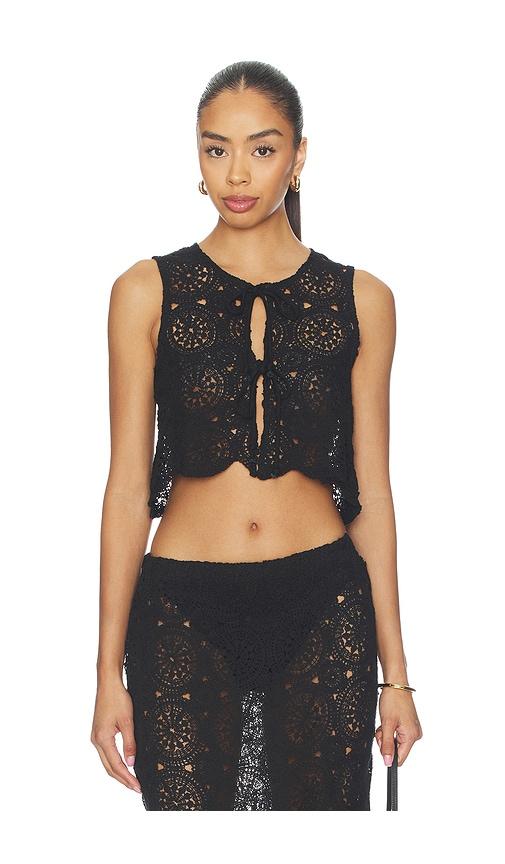 4th & reckless laurenne crochet tie top in black. - size l (also in s, m, xl/1x)