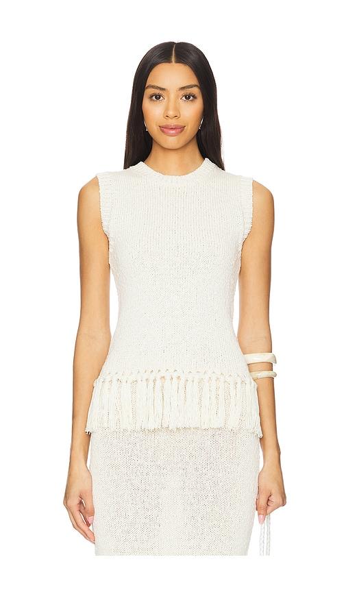 4th & reckless lauryn knit fringe top in beige. - size m (also in s)