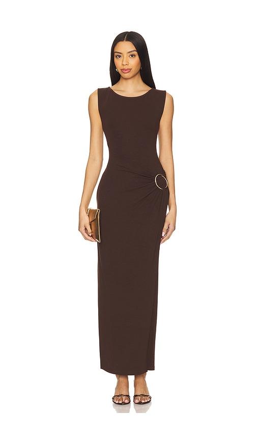 4th & reckless nia jersey knit gold buckle dress in brown. - size s (also in xs)