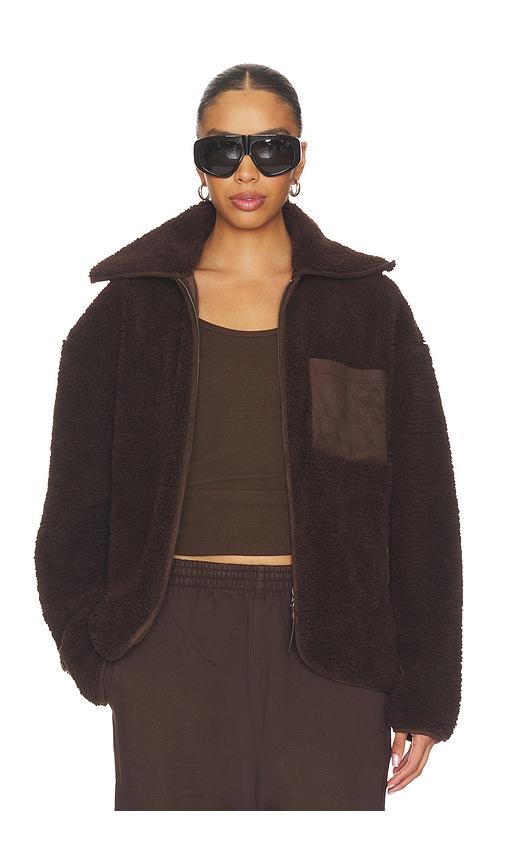 4th & reckless zara zip up fleece in chocolate. - size l (also in s, xs, m, xl)