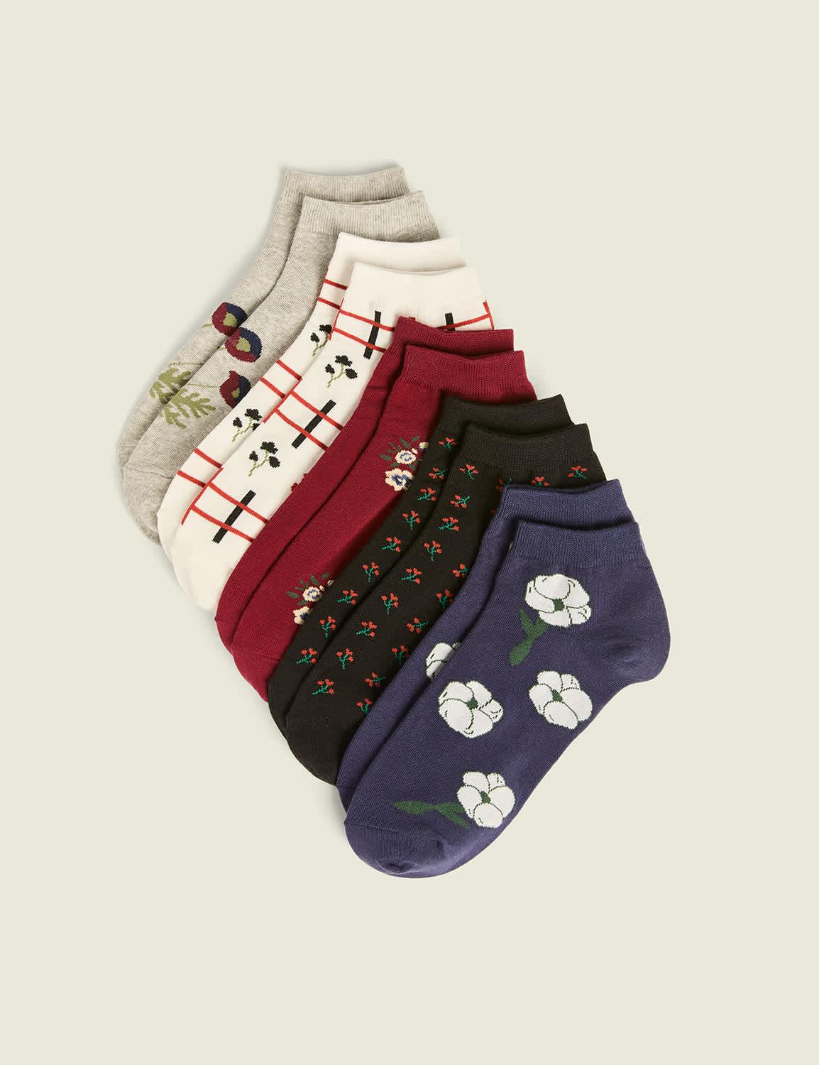 5-pack ankle socks - fall floral