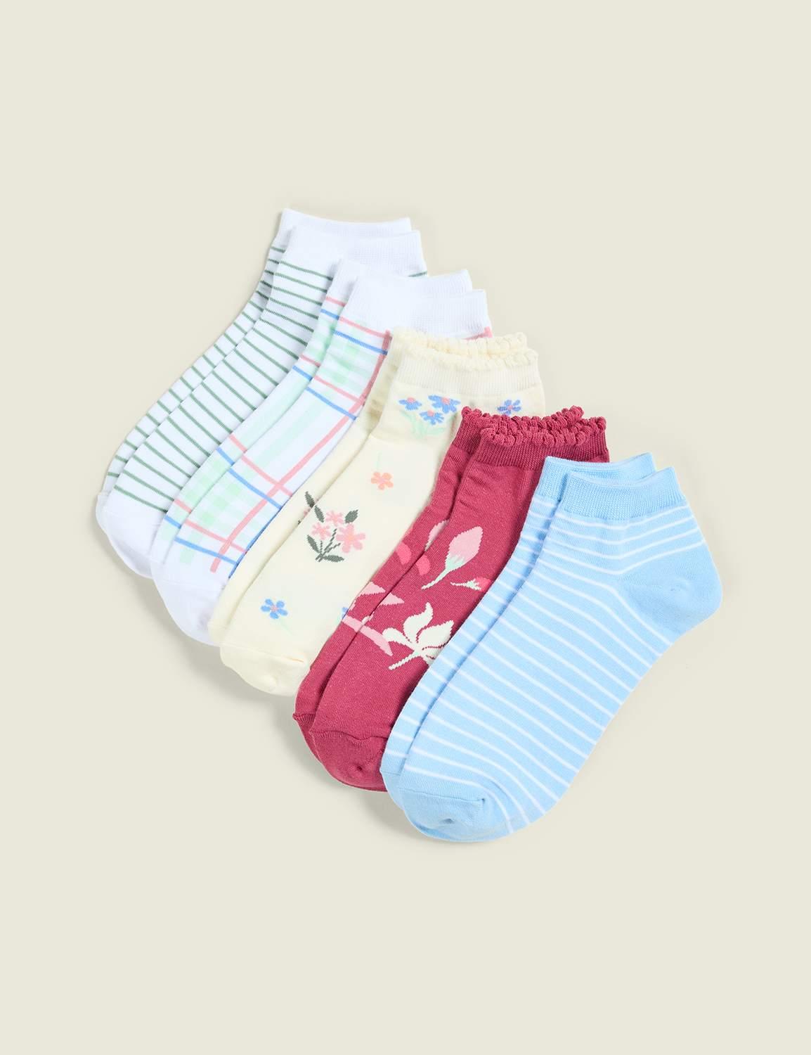 5-pack ankle socks - floral & stripes