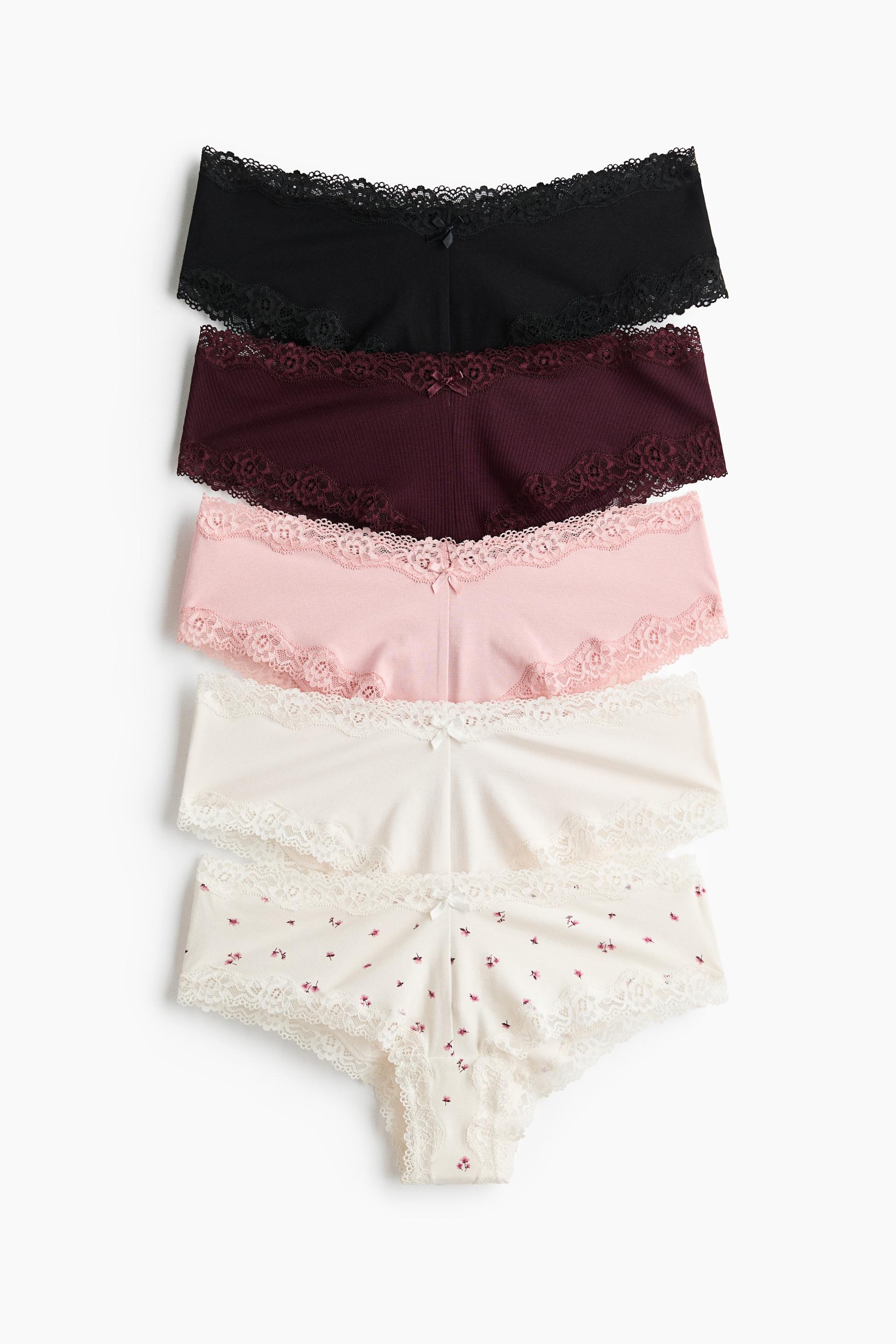5-pack cotton and lace hipster briefs