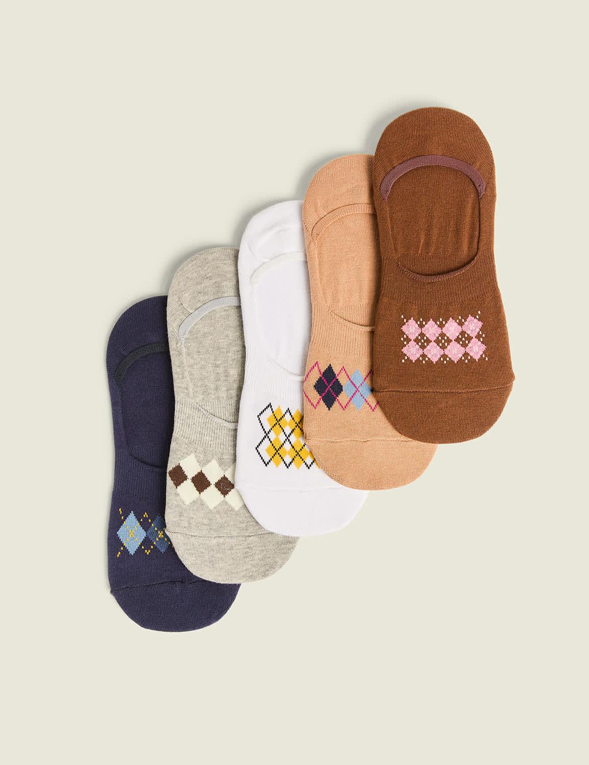 5-pack no-show socks - argyle