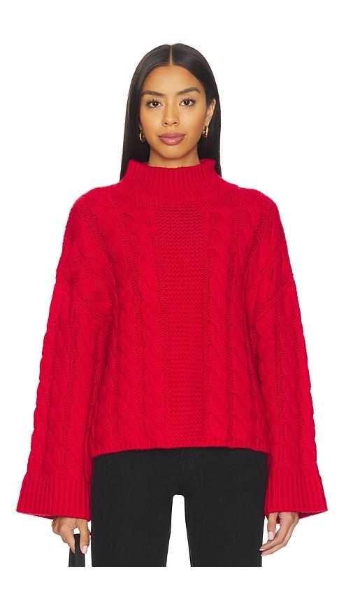 525 america adalynn oversized chunky cable mock neck pullover in red. - size m (also in s, xs)