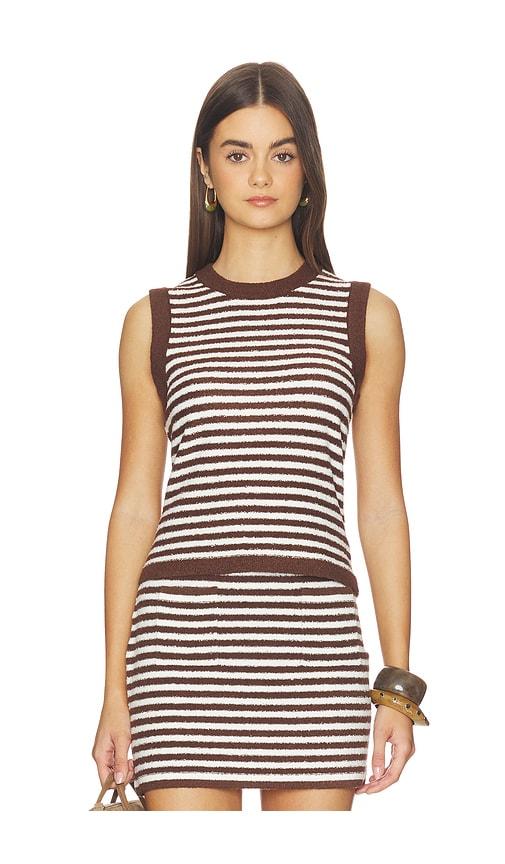 525 america alessia teddy stripe crew neck tank in chocolate. - size m (also in s, xs)