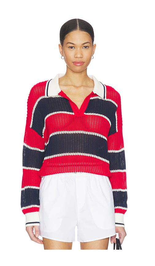525 america alexa rugby stripe polo pullover in red,navy. - size l (also in s, xs, m, xl)