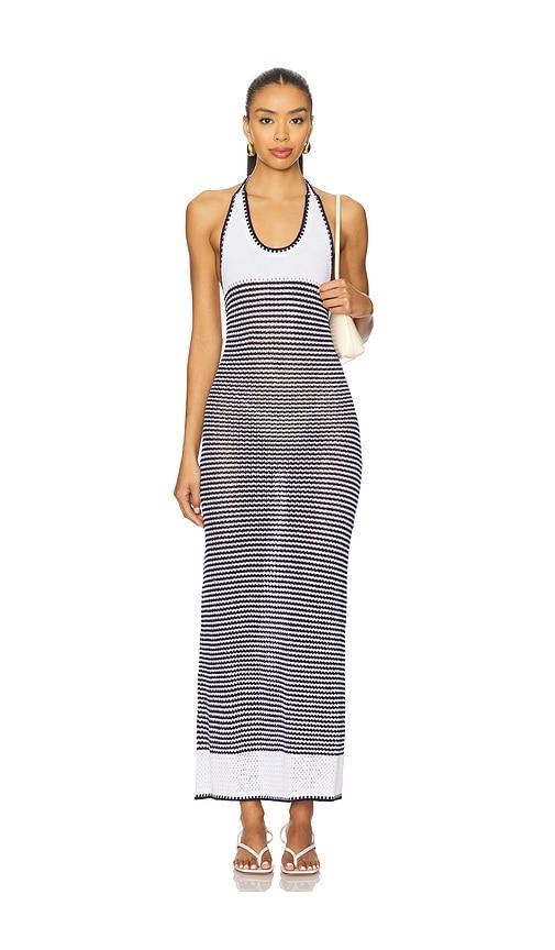525 america dena striped halter maxi dress in white,navy. - size l (also in xl)
