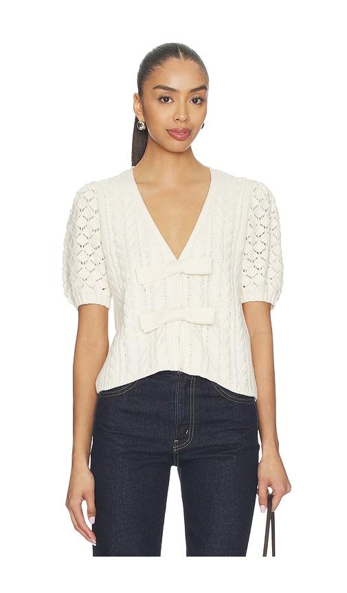 525 america elaine cable bow cardigan in cream. - size l (also in s, xs, m, xl)