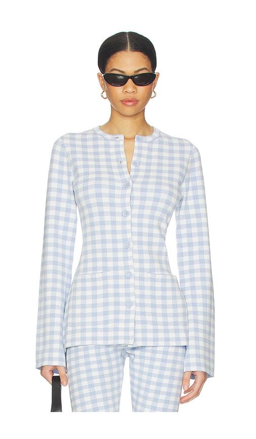 525 america juniper elongated fitted cardigan in baby blue. - size l (also in m, s, xl, xs)