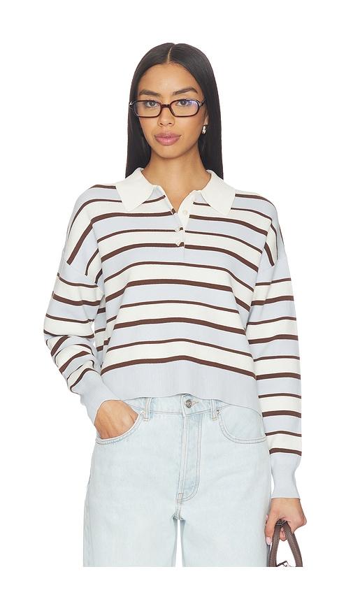 525 america seraphina cropped rugby pullover in white,baby blue. - size l (also in m, xl)