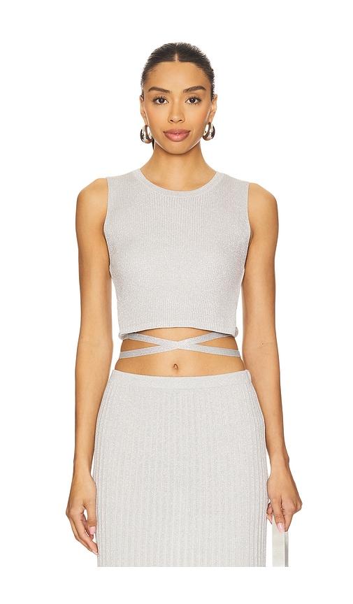 525 america stevie cropped lurex tie tank in metallic silver. - size l (also in m)