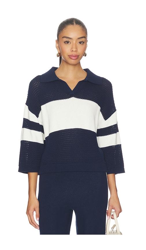 525 america zuri johnny collar mesh rugby pullover in navy,white. - size m (also in s, xs)