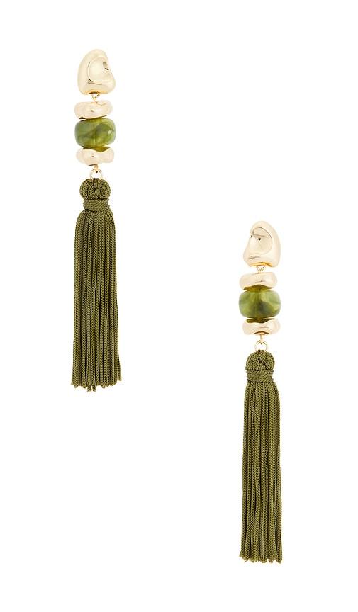 8 other reasons bead details tassel earrings in olive.