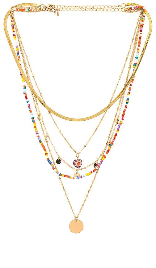 8 other reasons beaded layered necklace in metallic gold.