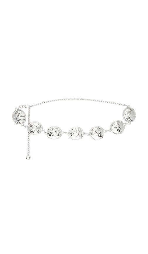 8 other reasons chain belt in metallic silver.