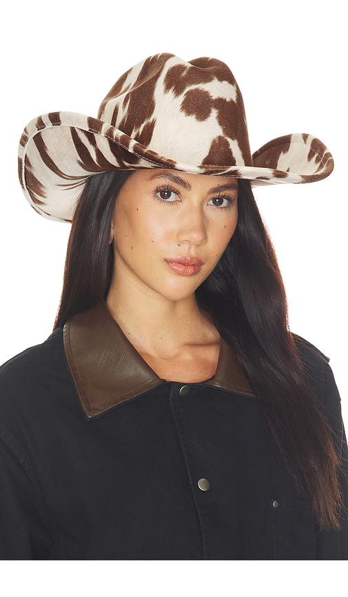 8 other reasons cow print cowboy hat in brown.