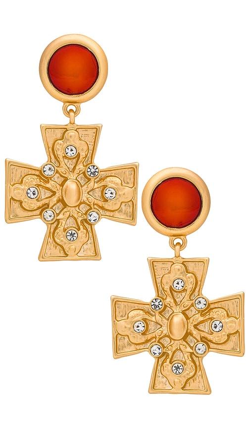 8 other reasons cross drop earring in metallic gold.