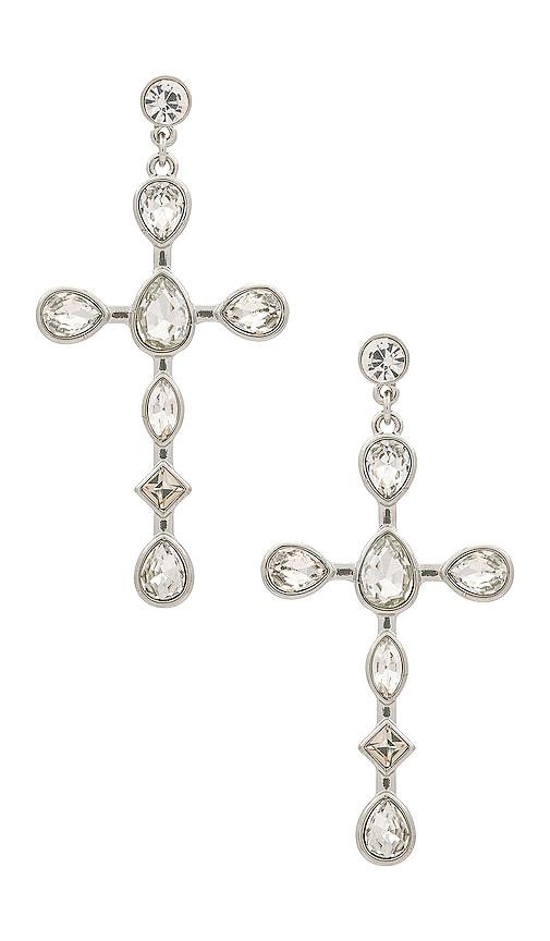 8 other reasons cross earrings in metallic silver.
